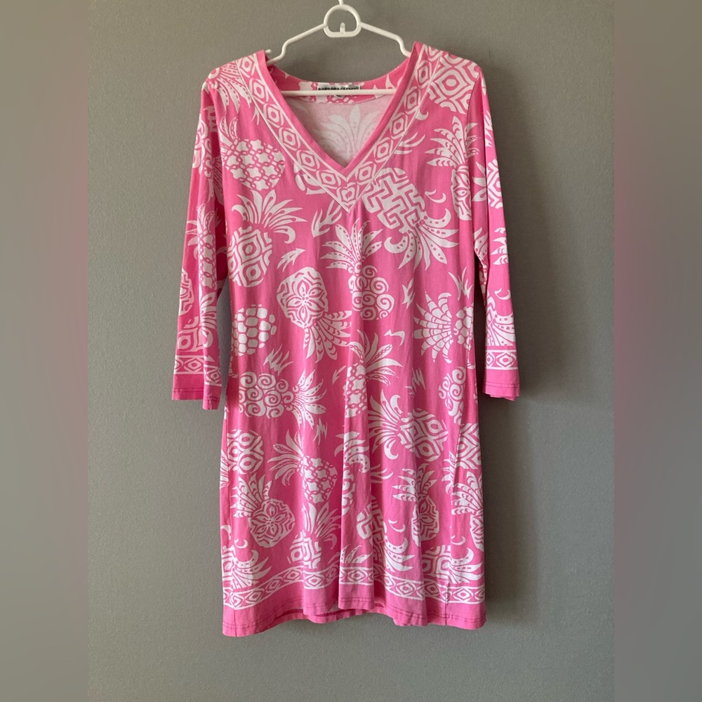 Barbara Gerwit Pink Coordinate Knit Dress Slit Neck Style - Size XL W